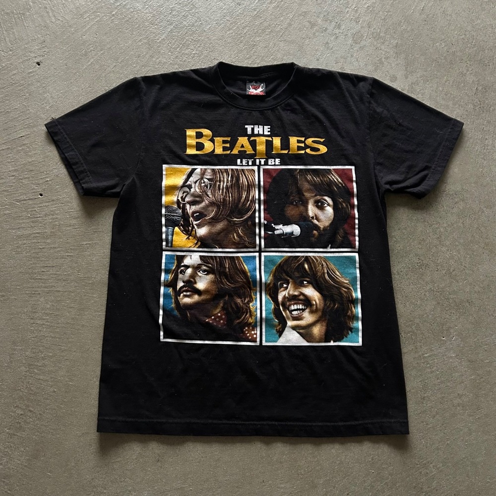 Vintage The Beatles Shirt Size Large Black‎ Let It Be Rock Band Concert Album